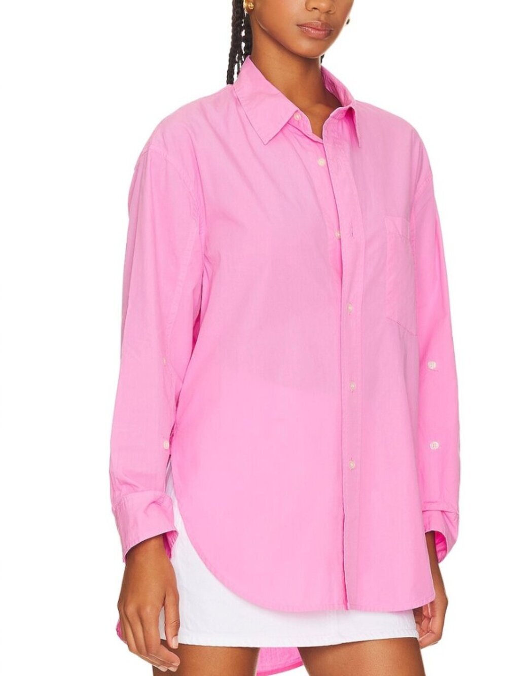 Citizens of Humanity Kayla Oversized Shirt Large Pink 100% Cotton Button Front